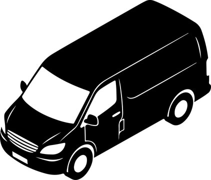 Black van, delivery vehicle, transport icon, silhouette illustration