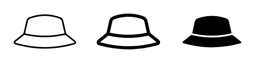 Fototapeta premium Bucket Hat Icons, Simple Line Art and Silhouette, Summer Headwear Graphics