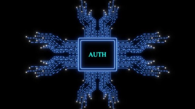 Digital authentication concept with glowing circuit board cpu processor animation cyber security digital identity