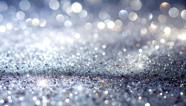 Sparkling glitter background with soft bokeh lights, festive celebration, abstract defocused effect, winter magic