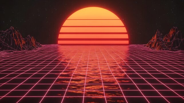 grid landscape with horizon glow and digital atmosphere