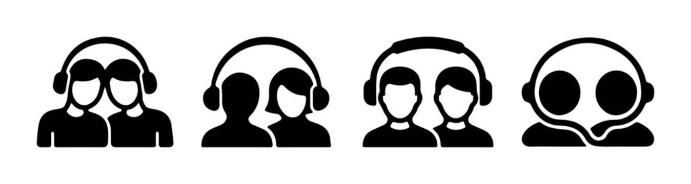 Headphone Icons: People Listening, Duo Audio, Music Sharing, Communication Symbols