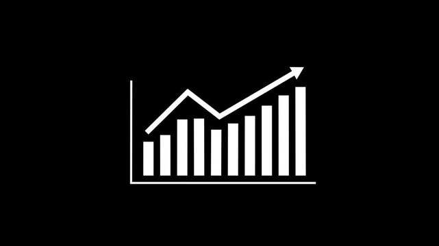 Financial growth bar chart icon animation. Increasing business growth chart animation. Going up business graph concept. black background