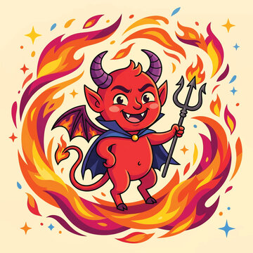 Cute cartoon devil creature character design.