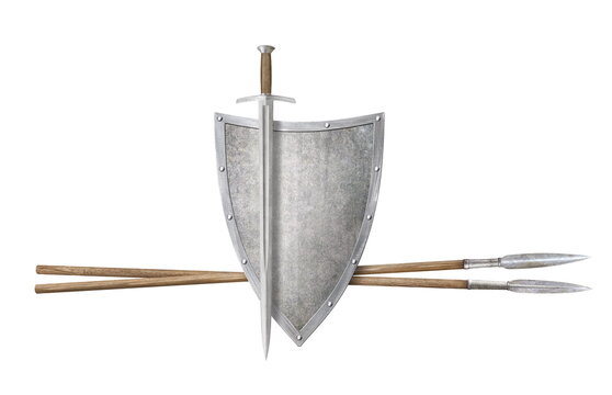 sword shield and lances isolated on white