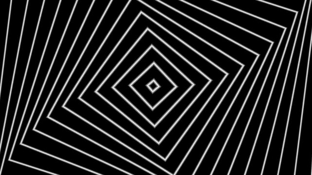 square radio lines create a monochrome geometric pattern with an endless concentric visual illusion depth effect. Perfect for modern graphic design projects.