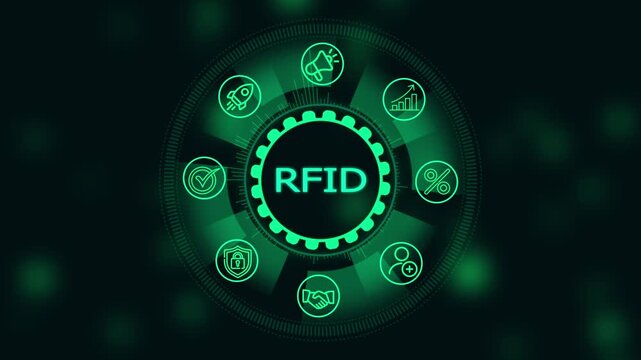 Rfid technology digital interface hud with business and data analytics motion radio frequency identification