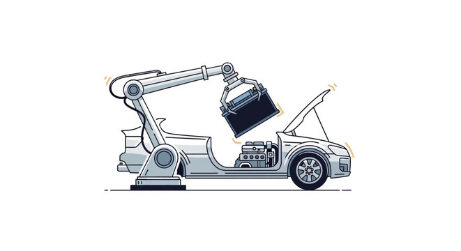 Robotic arm disassembling a car.