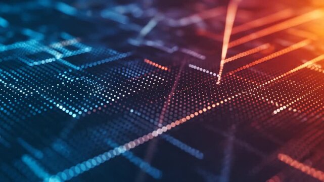 Abstract digital network background with glowing dots and lines illustrating data flow and connection