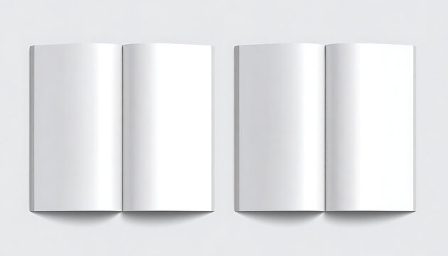 Two blank open magazines side-by-side, clean presentation of empty pages for content, mockup template