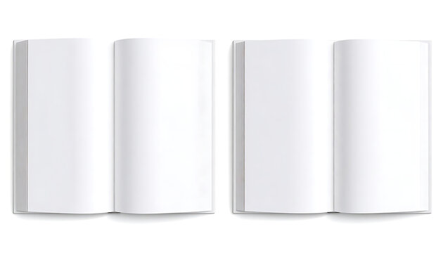 Two open blank white books side by side on a white background, ready for content or design