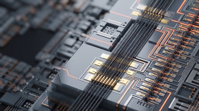 Premium carbon nanotube transistor logic core 3D illustration with copy space
