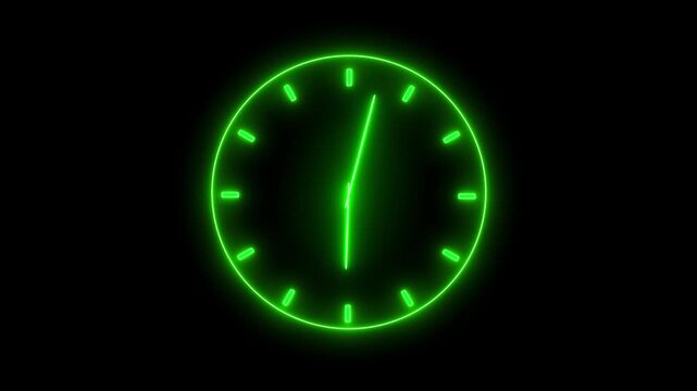 Glowing light neon color clock icon animation, Clock icon flat style 24 hours day and night fast speed with moving timer clock rotation 4k video