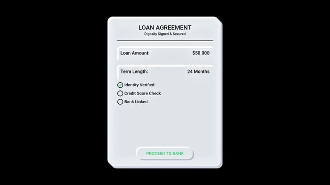 Digital loan application screen showing approval status and essential details
