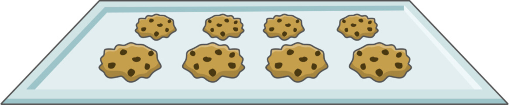 Cartoon Illustration of Chocolate Chip Cookies on Baking Sheet