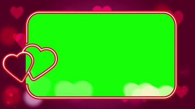 Frame decorated with glowing neon hearts offers a romantic border for special event announcements.