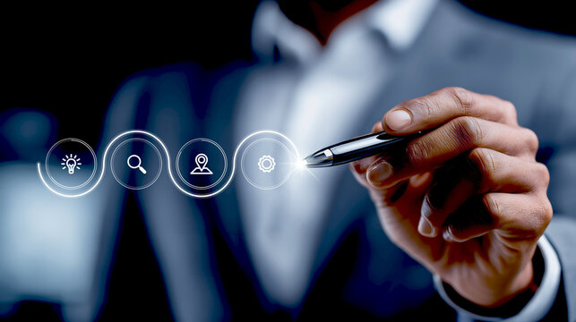 businessman writing on a virtual screen