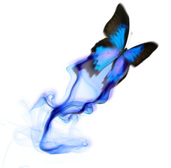 Obraz premium Abstract concept of a blue butterfly dissolving into smoke with butterfly abstract creative ethereal