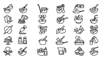 Fototapeta premium Liquid and food monochrome icon set vector illustration