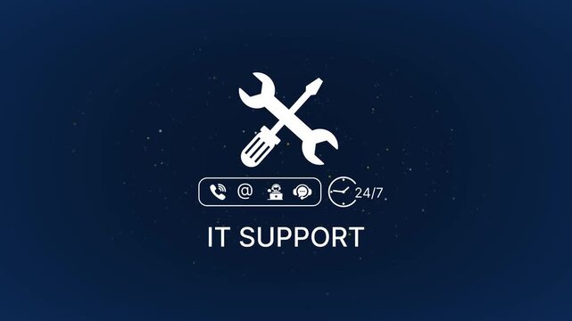 I t support help desk interface with crossed wrench and screwdriver tools on dark blue background it support