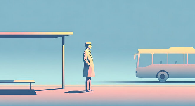 Person standing at bus stop waiting for transport.