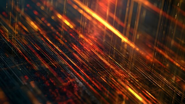 Futuristic digital streams and neon grids create a dynamic textured pattern of glowing highlights and shimmering earth tones