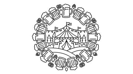 Fototapeta premium Oktoberfest Beer Festival Wreath Line Art Illustration