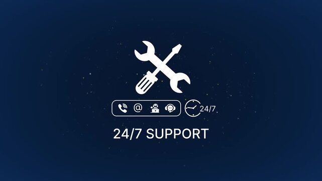 24/7 support services with tools and contact information on dark background customer service technical support