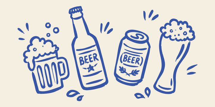 Beer Drinks Doodle Icons Set Vector Illustration