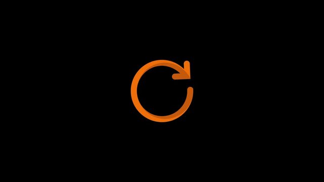 Animated orange refresh arrow rotating in circle loop on transparent background