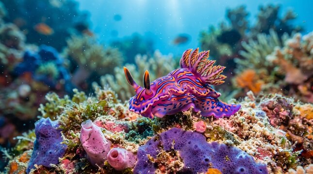 Vibrant Nudibranch on Coral Reef