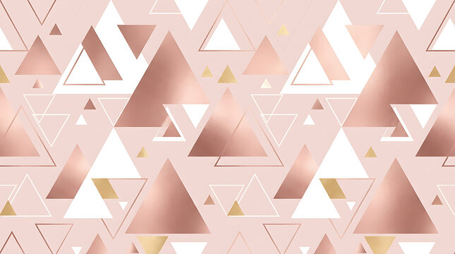 Rose gold geometric seamless pattern with triangles
