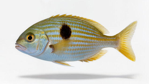 Isolated Pinfish marine fish on a white studio background