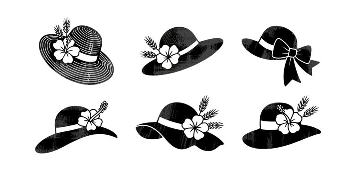 Black and white hats with flowers and ribbons