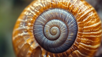 Snail with spiral shell in macro focus detailed macro shot showing the spiral shell pattern and moist body texture