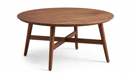 Fototapeta premium Round wooden coffee table isolated PNG on transparent background, mid-century modern furniture for living room interior design