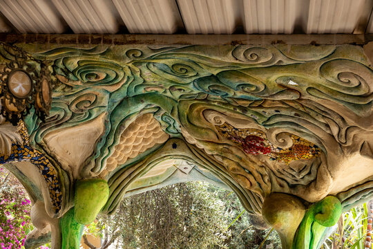 Decorative futuristic stucco figures in main hall in a yard of the Ahla Zayit farm in the Sde Eliezer in the southern Israel