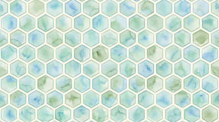 Fototapeta premium Watercolor hexagon pattern in blue and green