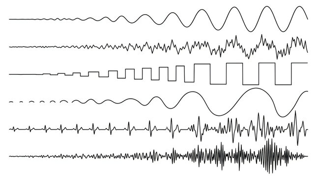 Heartbeat ecg line monitor showing different heart rhythms and pulse patterns