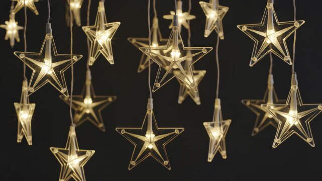 hanging Star shaped decorative string lights for Christmas holiday party event backdrop and festive indoor illumination celebration atmosphere home decor