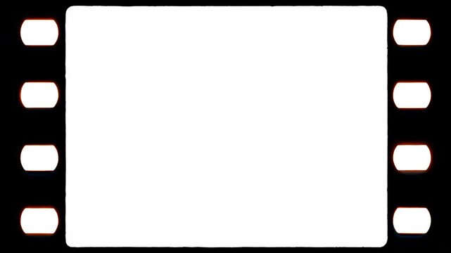 Super 35mm overscan film frame with white image area, visible sprocket holes, and black border for video overlays.