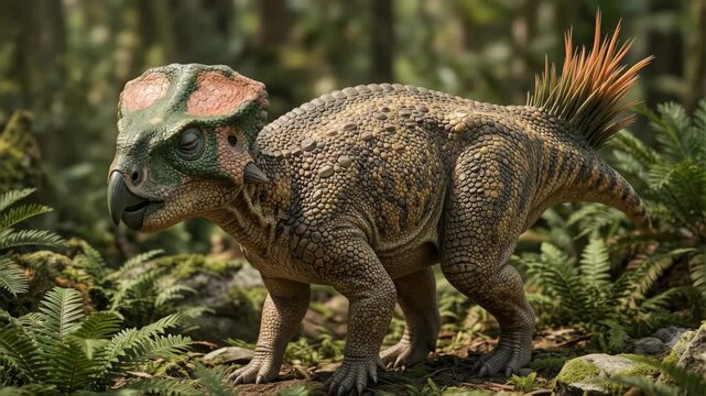 Ajkaceratops (Ajkaceratops kozmai), Late Cretaceous ceratopsian, scientifically accurate representation, parrot-like beak, tail bristles