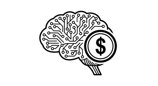 Artificial intelligence brain with dollar sign, concept of financial technology and innovation