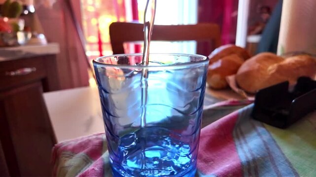 4K footage of water pouring into a glass in slow motion