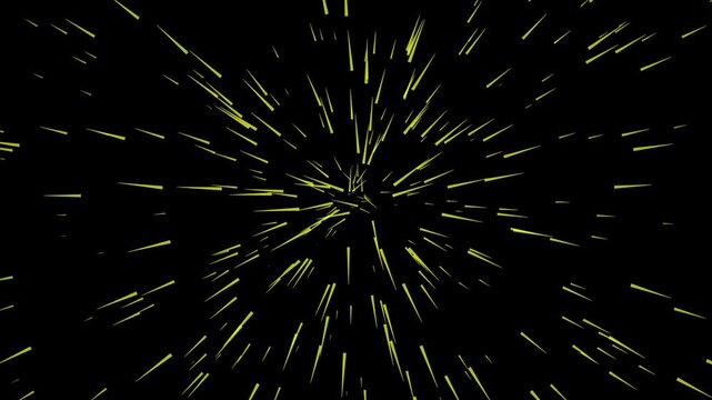Abstract yellow light streaks warp speed hyper jump motion through black space.