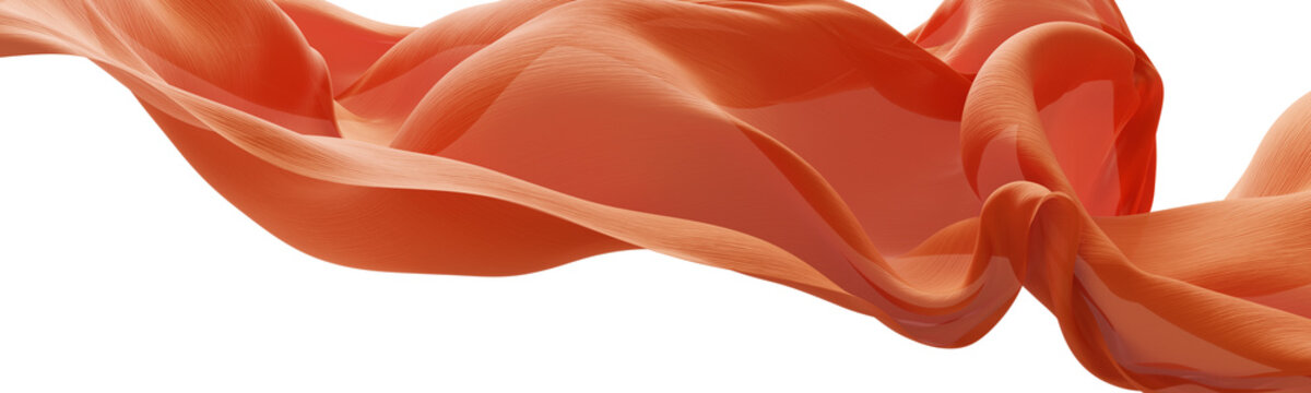 Luxury orange sheer pleated chiffon fabric flowing isolated on transparent background 3D render