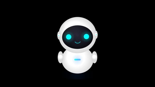 Futuristic AI Robot Mascot Loop Floating on Black Background for Chatbot Assistant Technology