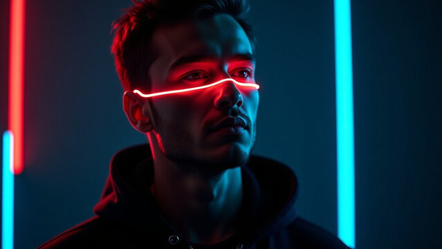 Dark cyber tech art iteration style hyperdetailed facial lighting beautiful modern Conceptual man with abstract
