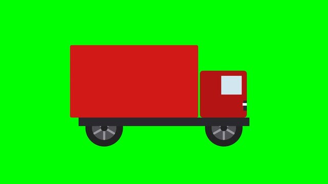 Minimalist Red Delivery Truck Animation on Green Screen Background Loop