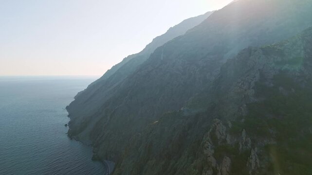Aerial View of Protected Eastern Coast Cliffs in Samothrace Greece